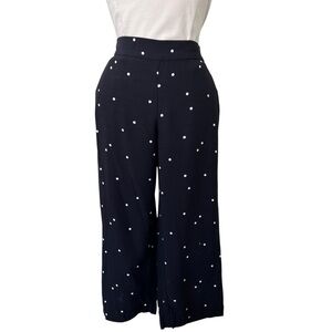 LOFT Petite Black and White Polka Dot Wide Leg Pull-On Cropped Pants Sz XSP